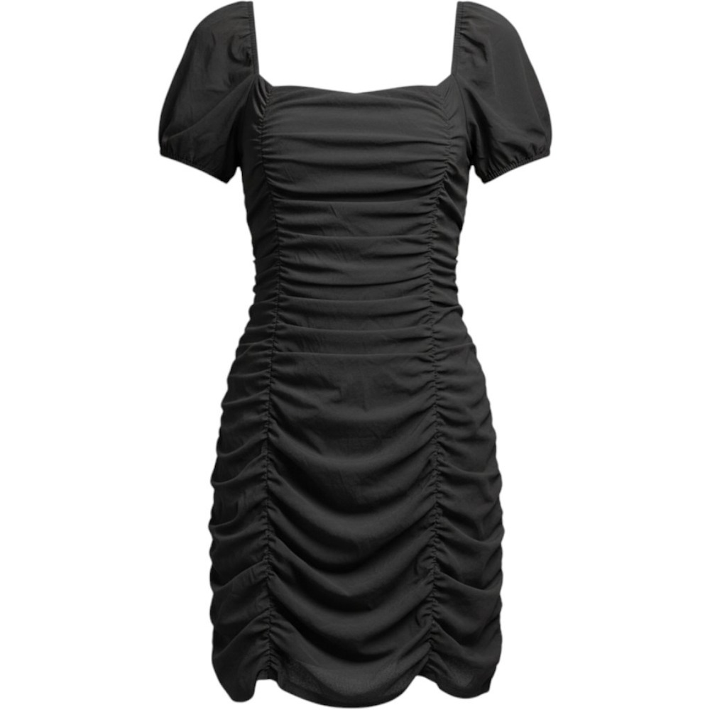 o.p.t Sample Black Ruched Puff Sleeve Square Neck Mini Dress Size S NWT